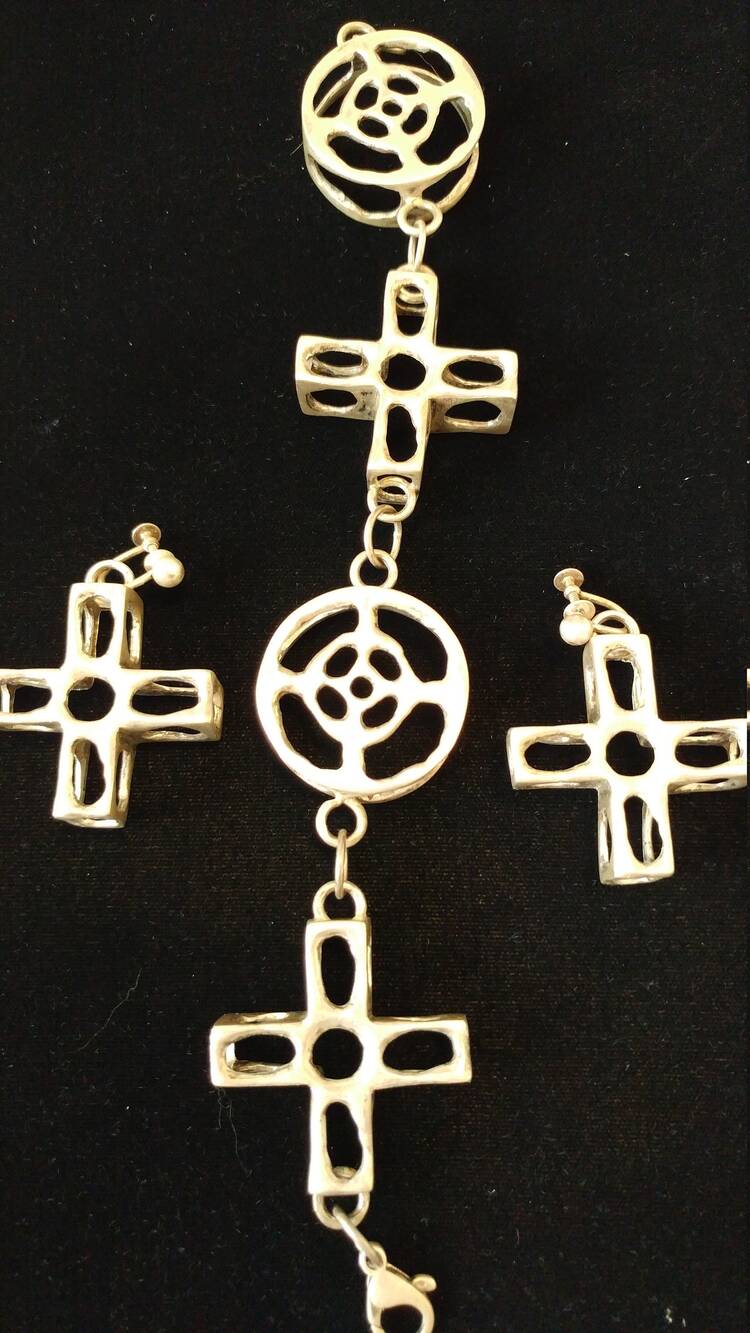 Brutalist XX & OO Jewelry Set Sterling Silver Earrings, Bracelet Handmade